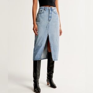 Abercrombie & Fitch Denim Midi Skirt Light Wash